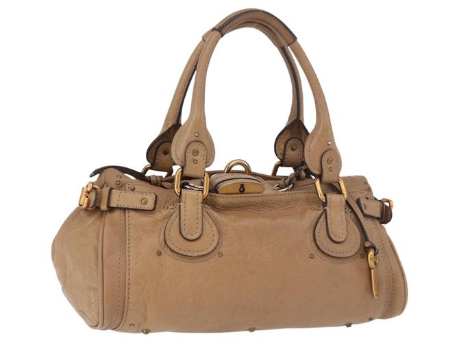 Chloé Bolsa Chloe Paddington de Couro Bege Ouro Prata Auth 190482V Dourado