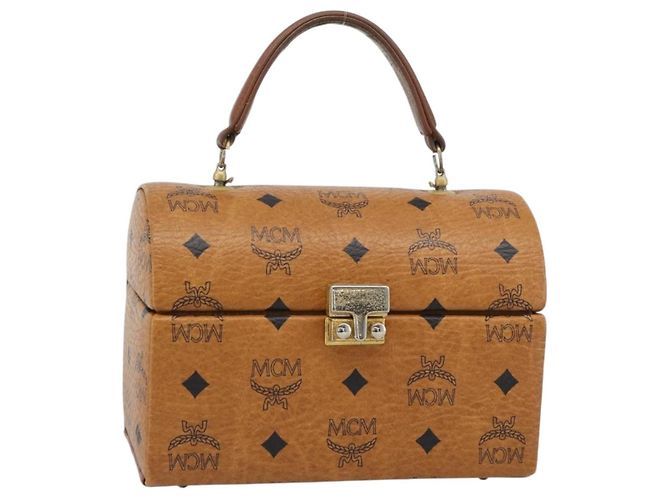 Borsa Vanity MCM Vicetos Logogram PVC Pelle Marrone Oro Auth 190615A D'oro