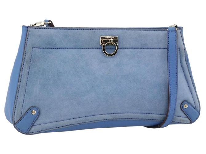 Borsa a tracolla Salvatore Ferragamo Gancini in scamosciato blu e oro Auth 190833 D'oro