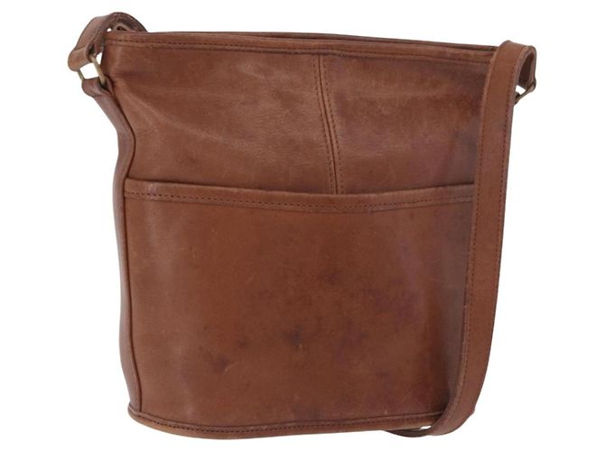 Bolsa de Ombro Coach em Couro Marrom e Ouro Auth 189421 Dourado