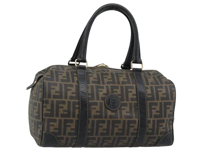 FENDI Zucca Canvas Handtasche Schwarz Braun Authentisch 186665