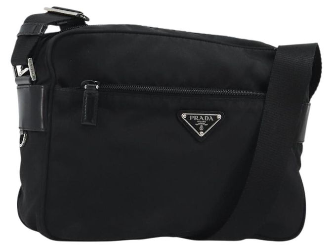 Bolsa de ombro PRADA Nylon Preto Prata Auth mr2725A