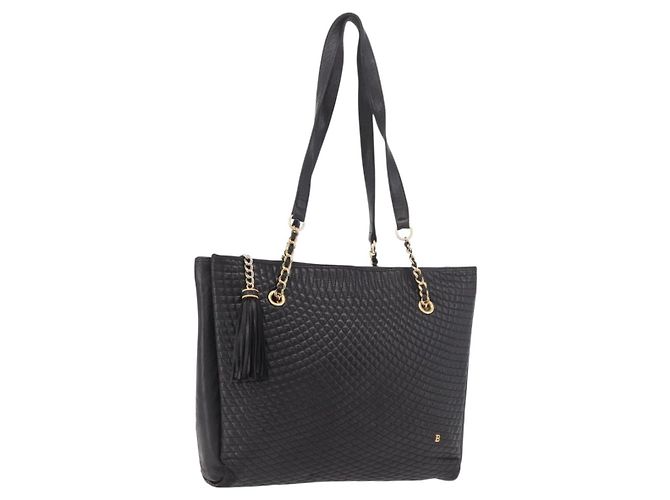 Borsa Tote con catena BALLY in pelle nera e oro Auth BA13962 Nero D'oro