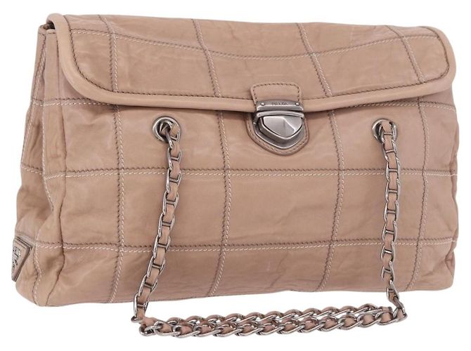 PRADA Chain Shoulder Bag Leder Rosa Silber Auth gh2200A Pink