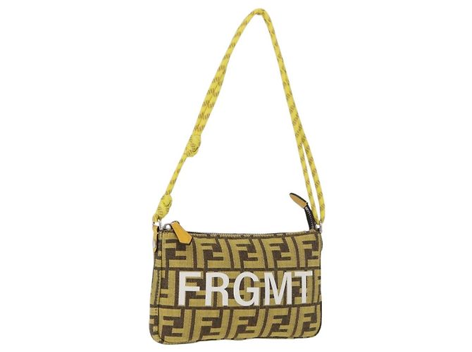 FENDI Zucca Canvas FRAGMENT Accessory Pouch Brown Silver 8BS073 Auth 191705SAM Silvery