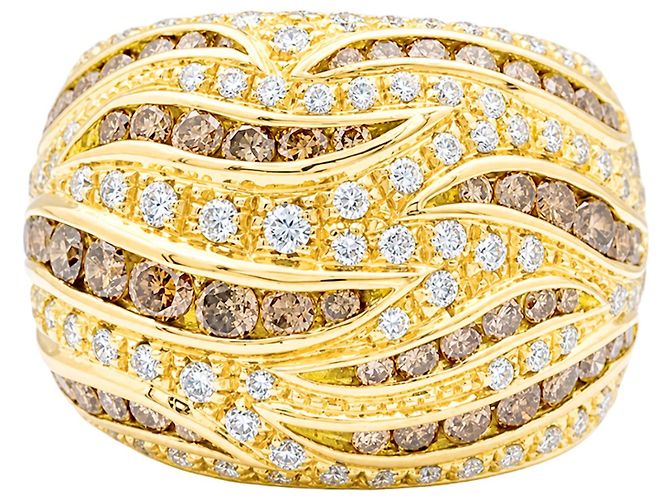 Anillo Damiani en oro amarillo, pavé de diamantes, diamantes marrones.