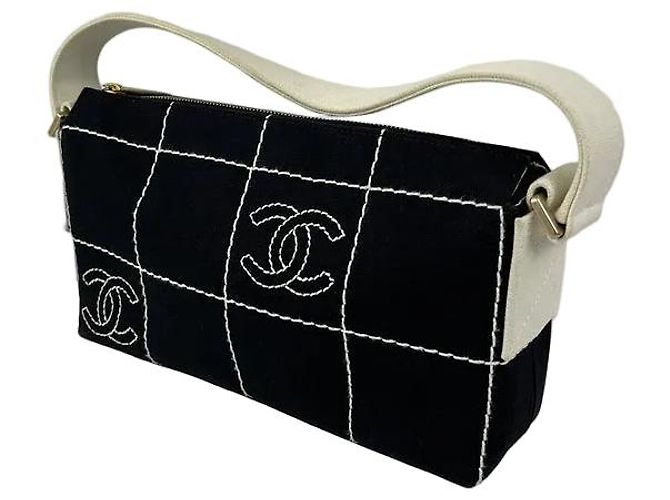 Timeless Borsa a Spalla Chanel Chocolate Bar Canvas Bianco