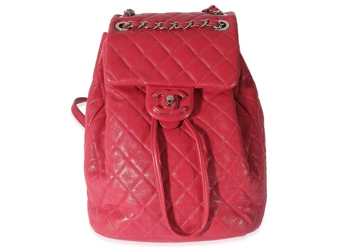 Chanel Red Quilted Calfskin Medium Covered CC Drawstring Backpack Pink
