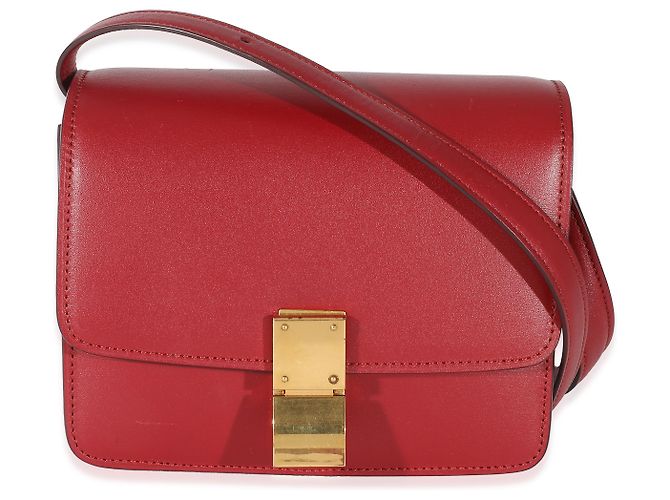 Céline Bolsa Small Classic Box em couro de vitelo liso vermelho Celine