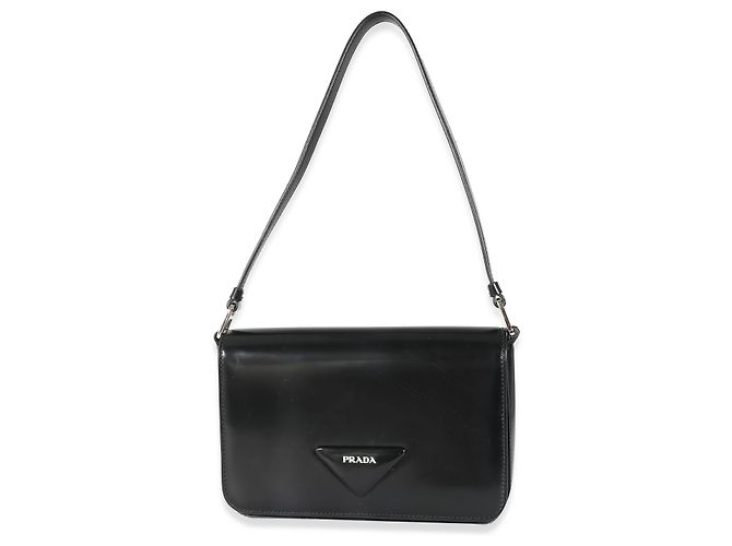 Borsa a tracolla in pelle spazzolata nera Prada Nero
