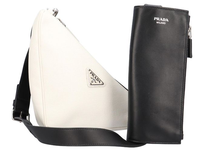 Prada Triangle Double Shoulder Bag Black White