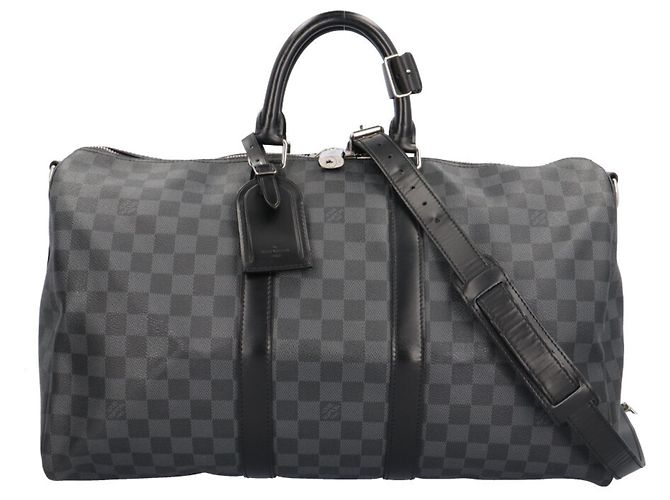 Borsa Boston Louis Vuitton Keepall Bandoulière 45 Damier Graphite Marrone Nero