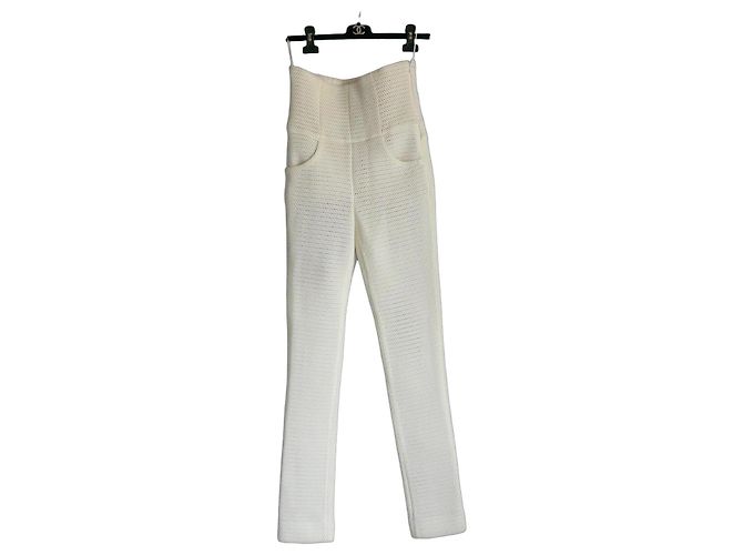 Chanel Ecru Strickhose Perforiert Größe 36 Weiß Roh