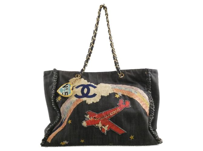 Borsa Chanel 31932 in denim blu e rossa Rosso