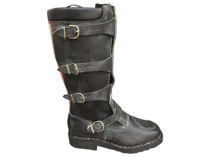 Paraboot Parasouple Black Leather Motorcycle Boots
