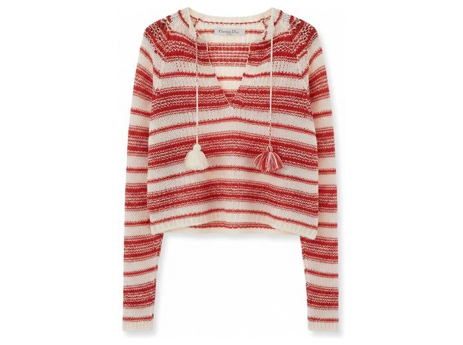 Christian Dior Kaschmir-Pullover gestreift mit Quasten Weiß Rot