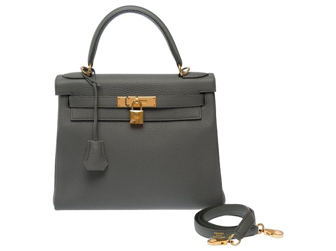 Hermès Bolsa HERMES Kelly 28 em Couro Cinza - 103696