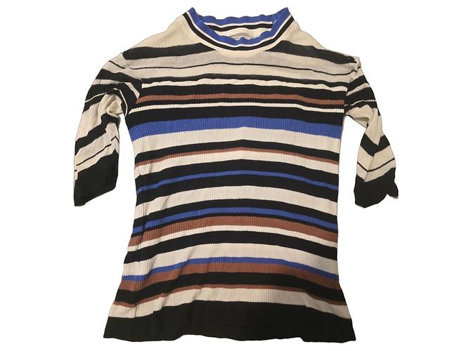 Hugo Boss BOSS Gestreifter Strickpullover Braun Schwarz Weiß Blau 