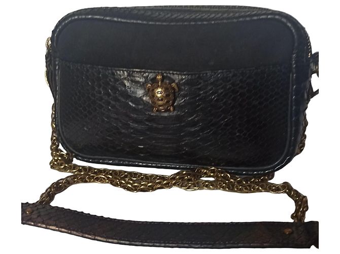 Claris Virot Lily Noir Python Leder Handtasche Schwarz