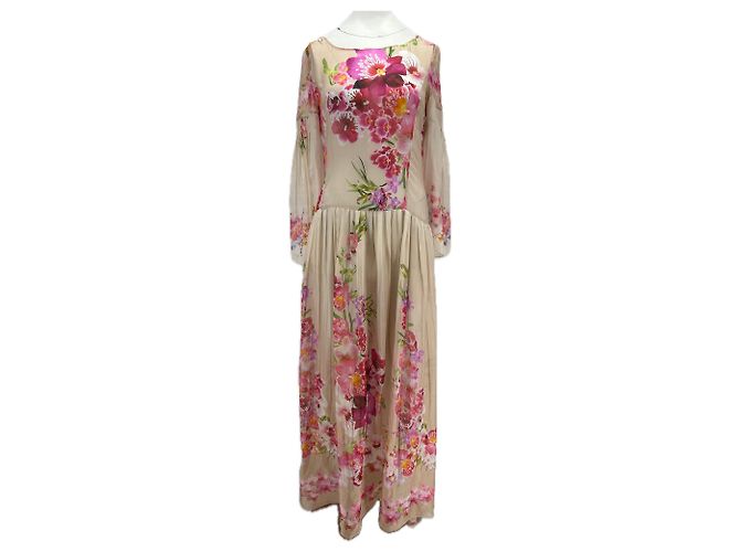 Vestido floral de seda rosa Alberta Ferretti
