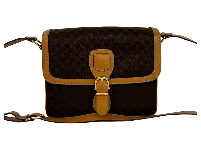 Céline CELINE Vintage Macadam Blazon Triomphe Pattern Leder Schultertasche Braun