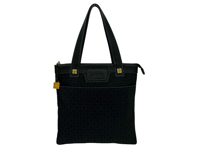 Loewe Anagram Pattern Canvas Leather Tote Bag Black