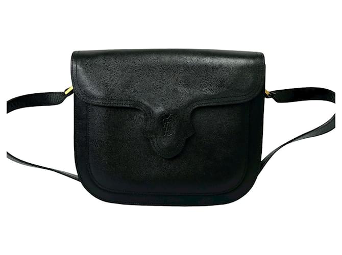 Sac à bandoulière en cuir vintage Yves Saint Laurent Noir 