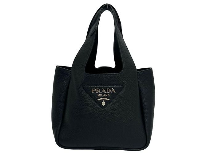 Prada Vitello Daino Mini Tote Bag mit Triangle Logo Hardware Schwarz