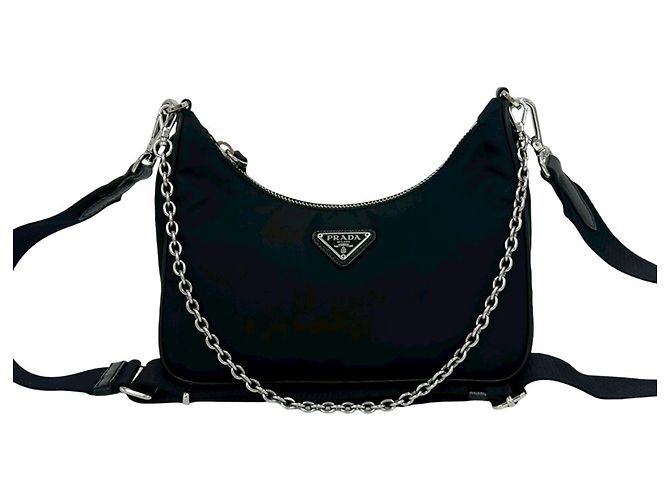 Bolsa de ombro 2-way em nylon e couro Prada Preto