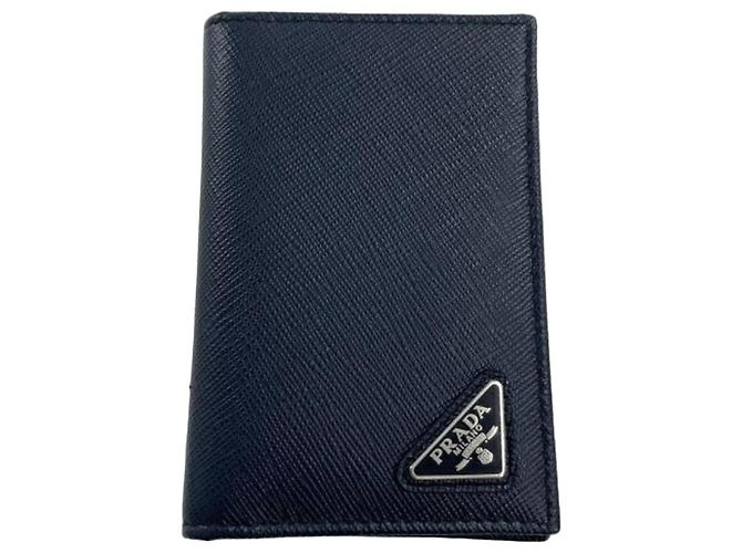 Prada Navy Saffiano Leather Card Case Navy blue