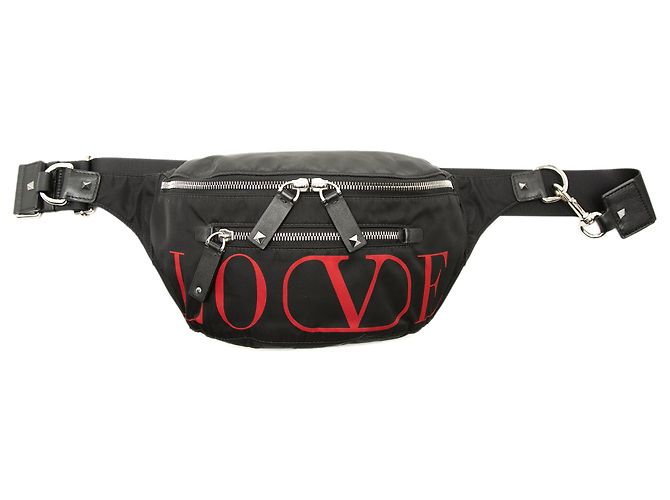 Bolso de cintura Valentino Black Nylon LOVE Rockstud Negro