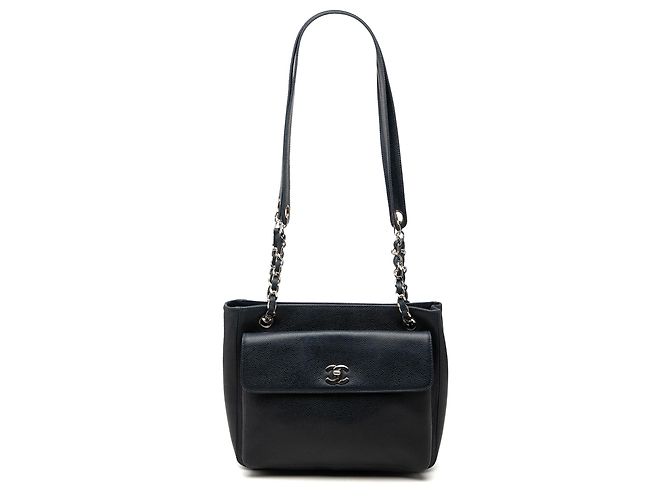Borsa a tracolla Chanel Blue CC Caviar con tasca frontale Blu navy