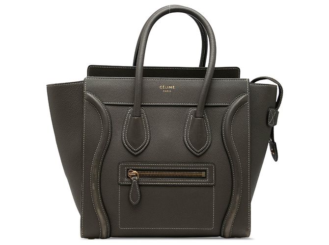 Céline Bolsa Tote Luggage em couro de bezerro granulado cinza Celine Micro Marrom Cinza antracite