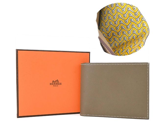 Hermès Hermes Epsom Leather Bi-Fold Wallet Grey Taupe