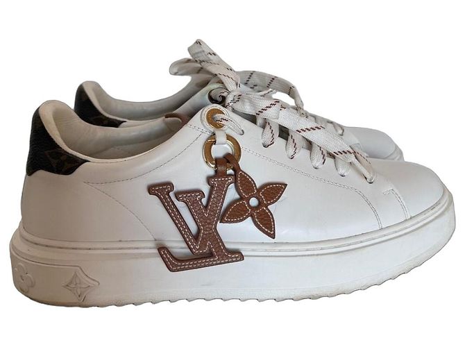 Sneakers in pelle bianca monogramma Louis Vuitton Marrone Bianco
