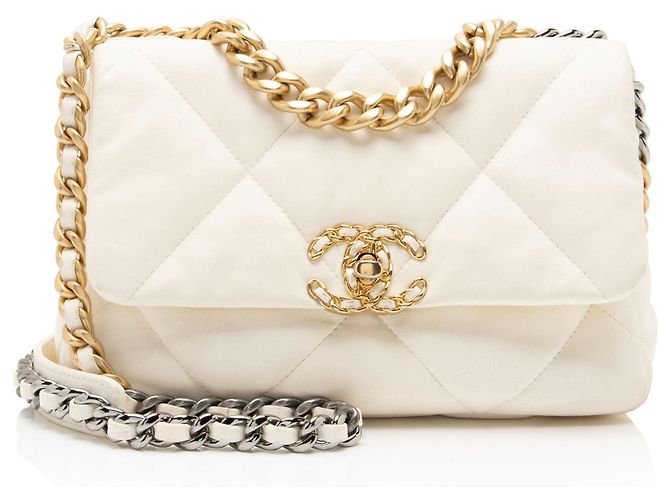 Gabrielle Bolso de hombro Chanel Lambskin 19 Medium Flap Blanco