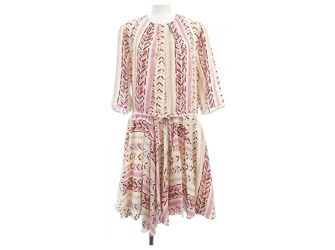 Vestido de seda Louis Vuitton Rosa Roja Beige