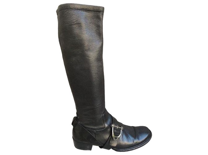Céline Hohe Lederstiefel Schwarz