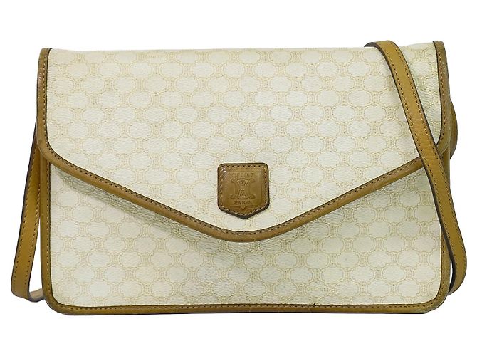 Céline Celine Flap Shoulder Canvas Beige