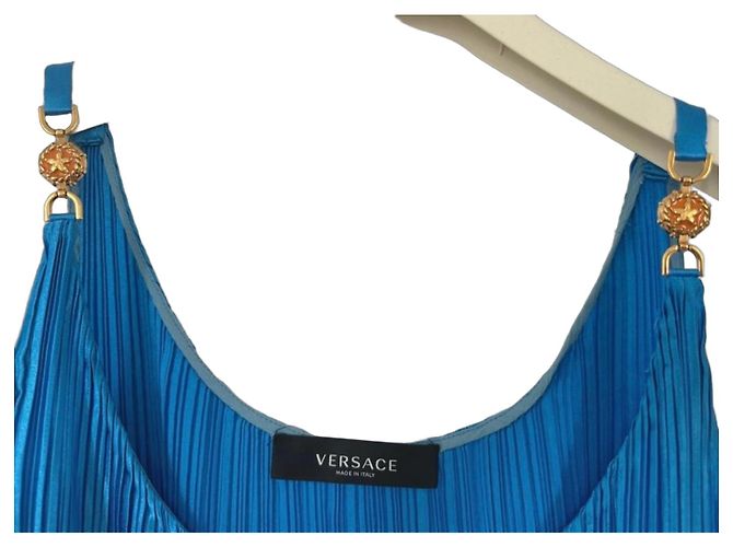 Versace plissiertes Seidenkleid in Blau