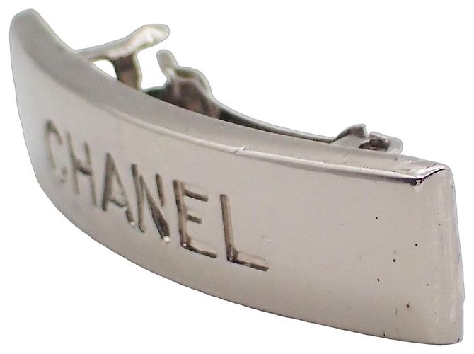 Barrette per capelli Chanel Logo in metallo larga Argento