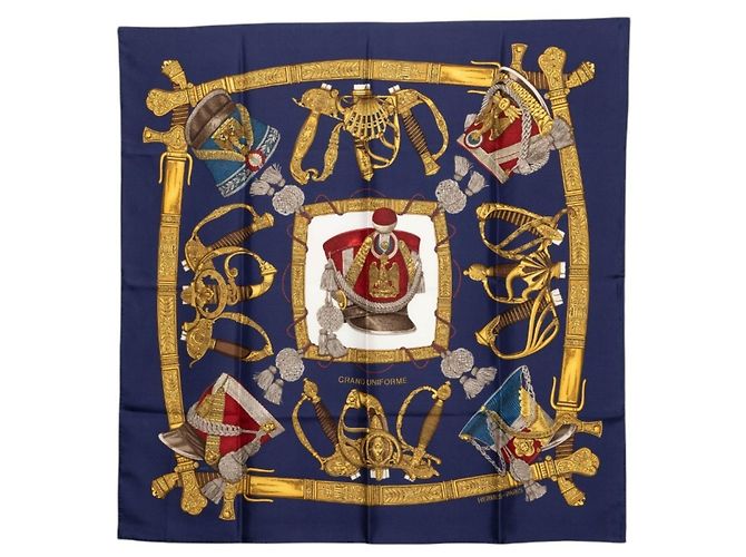 Hermès Hermes Carre 90 GRAND UNIFORME Sciarpa Multicolore Blu navy