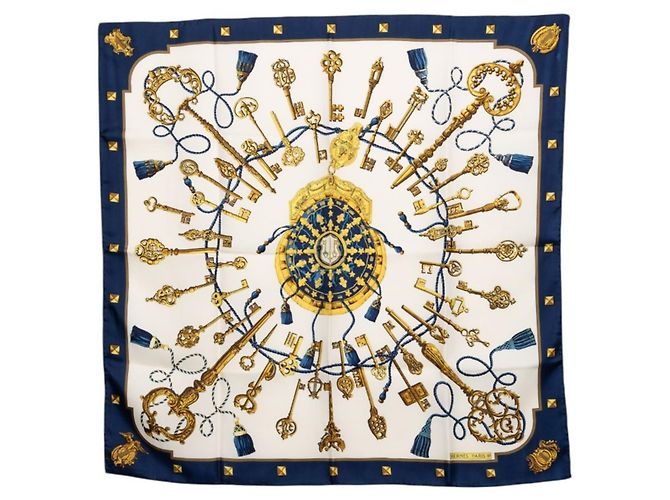 Hermès Hermes Carre 90 LES CLES Lenço de seda Branco Multicor