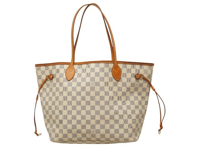 Sac cabas Louis Vuitton Damier Azur Neverfull MM Blanc