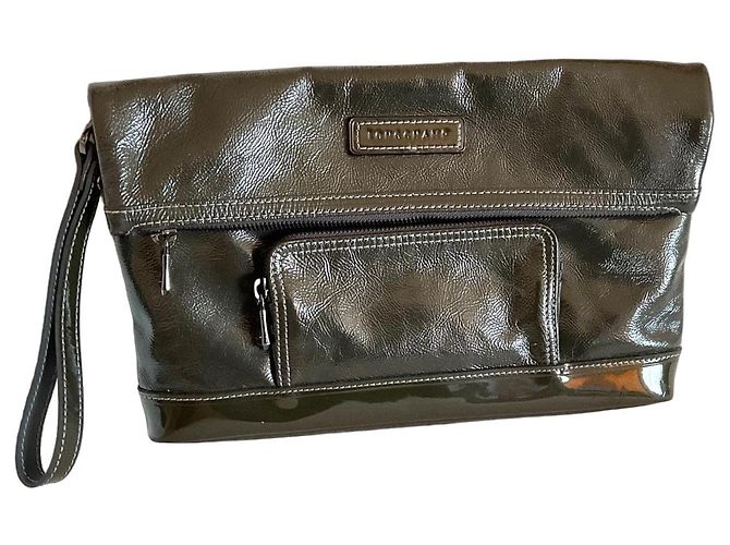Longchamp Lackleder Clutch Dunkelbraun