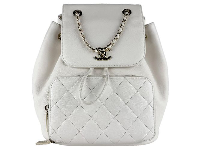 Chanel Ivory Grained Calfskin Backpack Cream