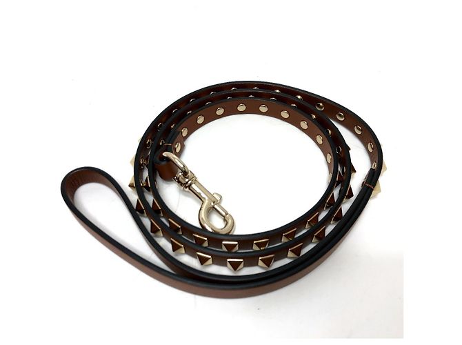 Valentino Brown Leather Studded Pet Lead