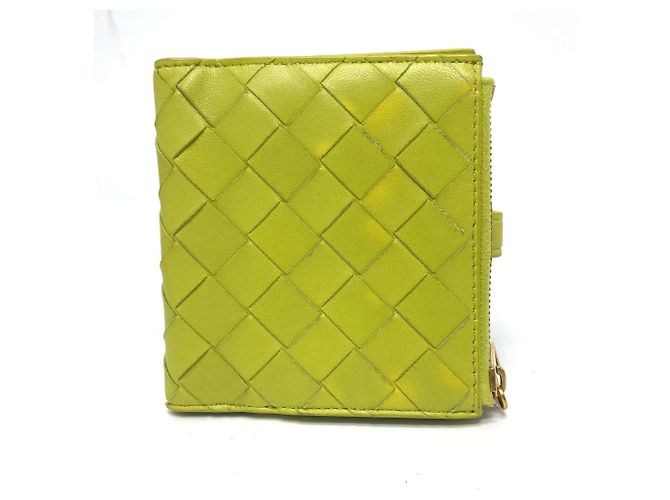 Cartera bi-fold de cuero verde Bottega Veneta