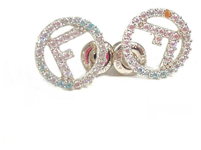 Brincos Fendi com strass em prata e azul