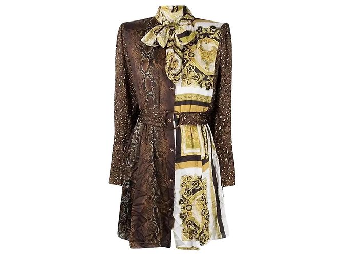 Vestido Versace de mulher com estampa de cobra e leopardo Marrom Estampa de leopardo